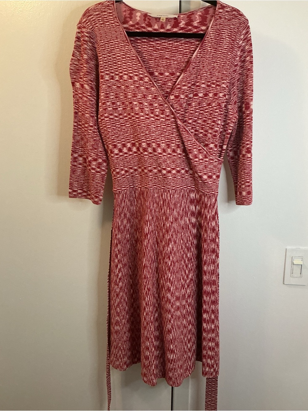 Knit Faux Wrap Midi Dress in Heathered Pink